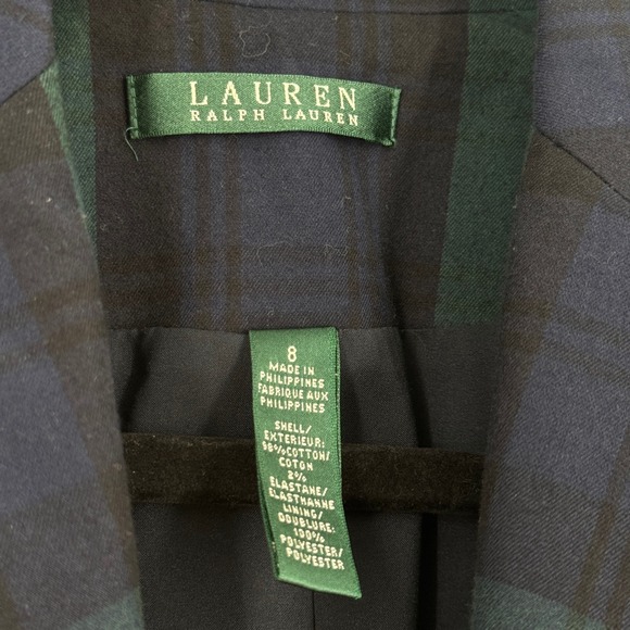 Lauren Ralph Lauren Black Watch Plaid Blazer Gold Crest Buttons Size 8 - Picture 6 of 16